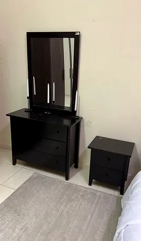 Black 3-Drawer Dresser with Mirror + Matching 2-Drawer Nightstand