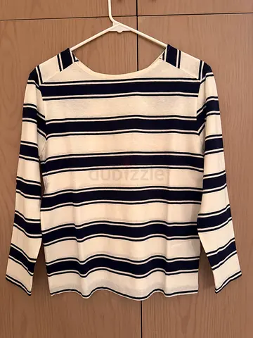 Gant Striped Navy and White Long-Sleeve Knit Top - Size XS