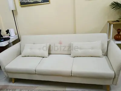 Light Beige 3-Seater Fabric Sofa come bed in Good Condition.