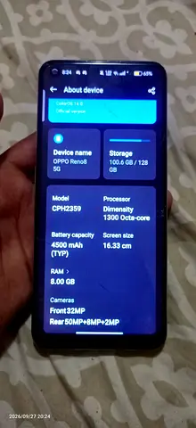 OPPO Reno8 5G - 128GB, 8GB RAM, ok Condition