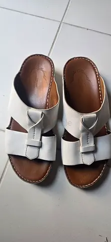 Gently used white private collection leather sandals, size approx 43