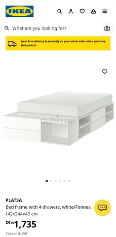IKEA PLATSA bed frame with 4 drawers, white — 142x244x43 cm