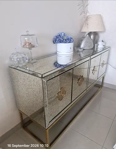 Mirrored with gold base 4-door Sideboard / Console Table L180 x W50 X H90 Centimeters from The One.