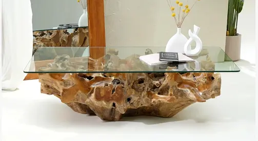 Java Coffee Table for Sale - Teak Wood and Tempered Glass