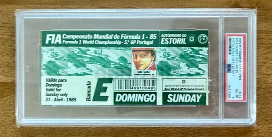 Ayrton Senna First F1 Win Ticket 1985 – PSA 8.