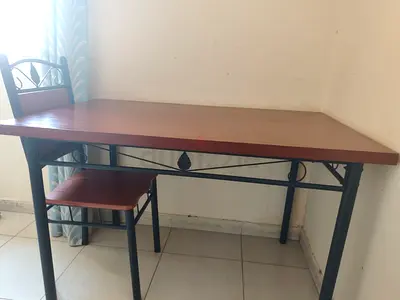 Wooden Top Metal Frame DiningTable with 2 Chair