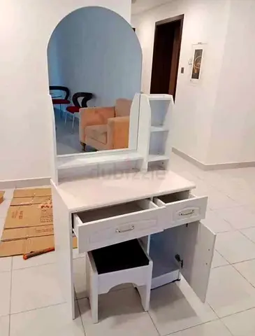 White Dressing Table with Mirror, Drawers and Stool