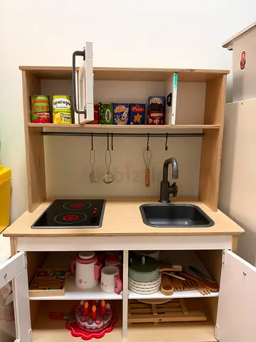 Wooden Play Kitchen Set with Accessories - Good Condition