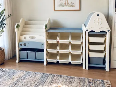 Children's Modular Toy Storage & Organizer Set with Bins (White/Gray)