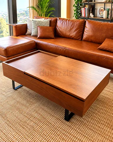 Modern Walnut Coffee Table with Retractable Top & Storage