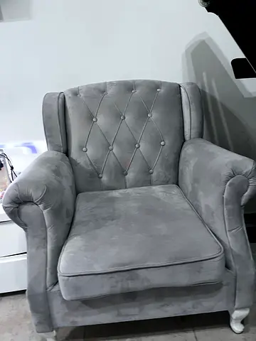 New Grey Velvet Accent Armchair with Button-Tufted Back