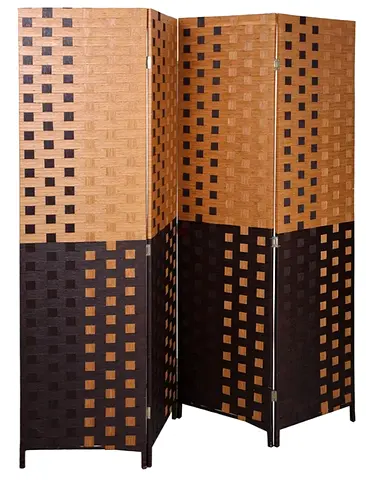 3-panel Woven Room Divider / Folding Privacy Screen - Brown Two-tone