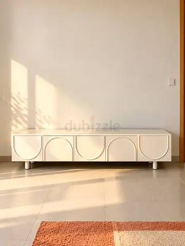 Low-profile modern TV console / entertainment unit - cream white