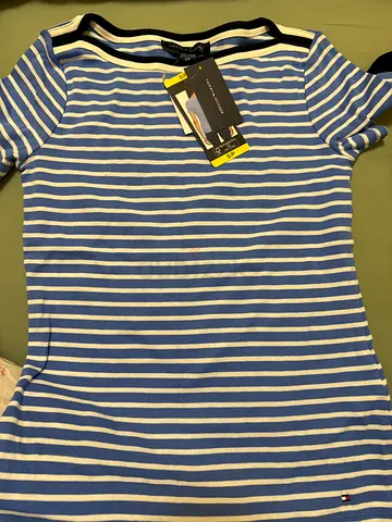 Tommy Hilfiger striped blue & white knit top — brand new with tags, size S