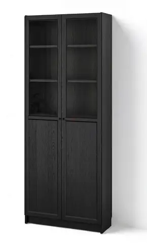 Tall Black Wooden Cabinet with Glass Display Doors