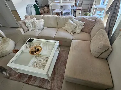 L SHAPED SOFA BEIGE COLOUR ALMOST NEW