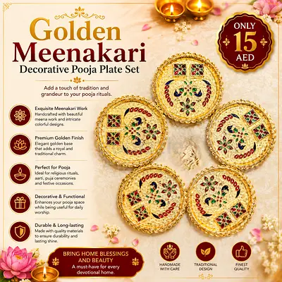 Golden Meenakari Decorative Pooja Plate Set