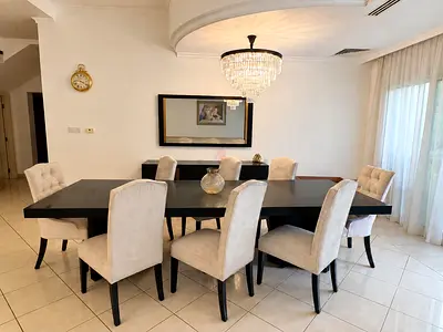 Large 8-Seater Dining Set with Glass Tops, Buffet & Mirror - Chairs are for free