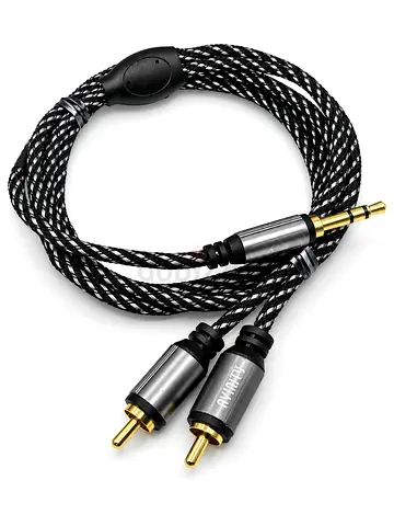 3.5mm to 2x RCA Audio Cable - Braided, Gold Plated Connectors