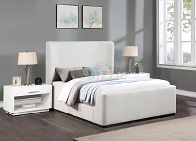 Elegant Serene White Boucle Fabric Bed