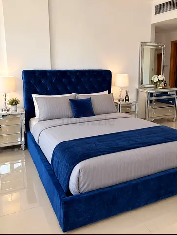 King Sized Royal Blue Velvet Tufted Bed Frame