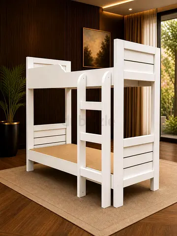 Solid White Wooden Bunk Bed - Sturdy Double-Decker Frame