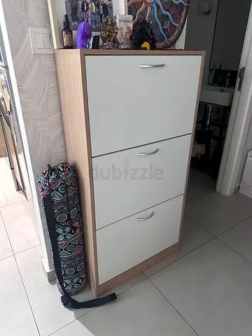 Wooden shoe rack 3-Drawer Cabinet / Wardrobe - Light Oak & White, Good Condition