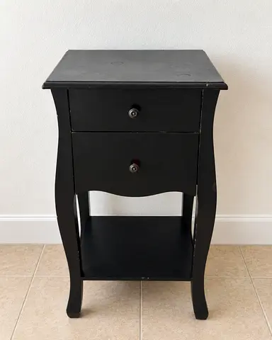 Black Wooden Bedside Table with 2 Drawers and Lower Shelf
