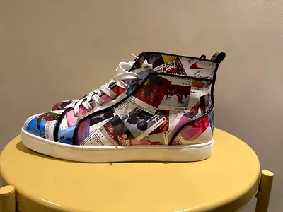 Christian Louboutin Louis/Orlato-style collage-print high-top sneakers size 46