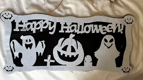 'Happy Halloween' Felt Hanging Sign - Black & White