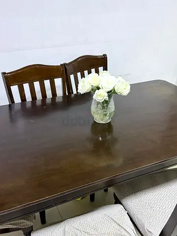 Solid Wood Dining Table with 6 Chairs - Dark Brown.