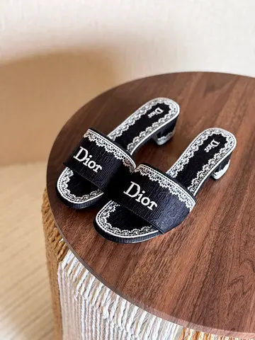 Authentic Dior Black Embroidered Slip-on Heeled Sandals