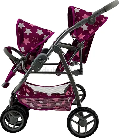 Double-seat Purple Doll Stroller / Pram - Good Condition with two dolls