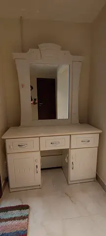 White Wooden Dressing Table with Mirror - Good Condition