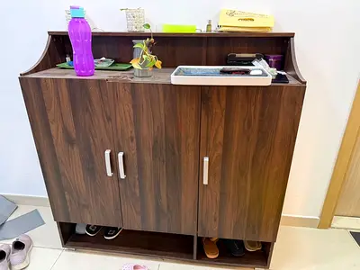 Wooden Shoe Cabinet / Entryway Storage - Dark Walnut Finish