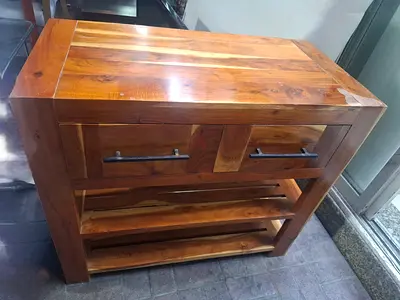 Solid Wood Console Table with Two Drawers and Open Shelves