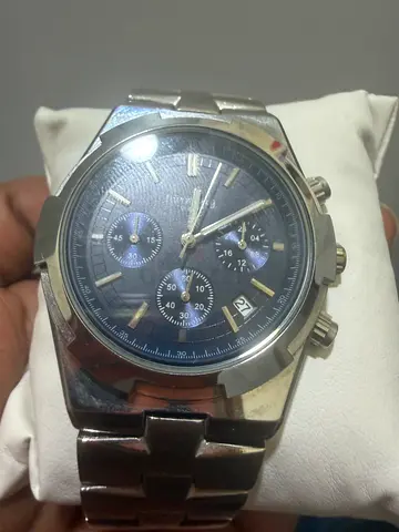 Men's stainless steel chronograph wristwatch with blue dial