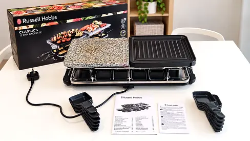 Russell Hobbs 12-Pan Raclette Grill with Stone & Non-stick Plate - Good Condition