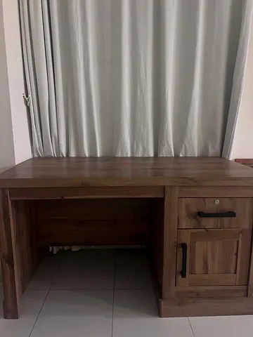 Solid Wood Study Desk with Drawer and Cabinet - Medium Brown