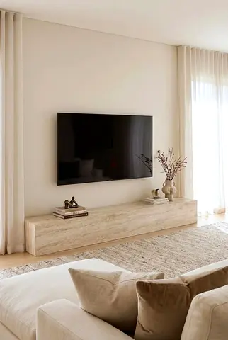 Modern floor Mounted natural stone TV Unit Custom Travertine