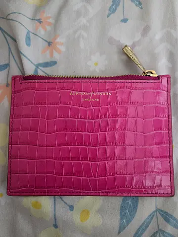Pink Aspinal of London crocodile-embossed leather zip pouch Authentic
