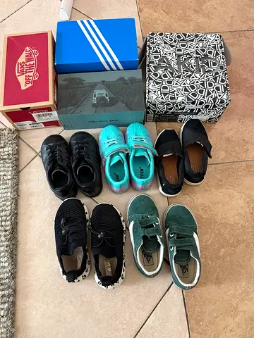 Bundle of 6 pairs of kids' shoes — casual sneakers and slip-ons, excellent condition barely used
