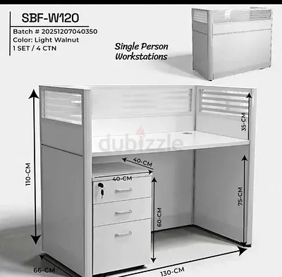Single Person Light Walnut Office Workstation with 3-Drawer Pedestal