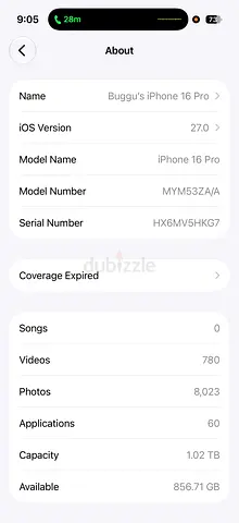 iPhone 16 Pro 1TB - Light Use, iOS 27, dual physical sim, Good Condition