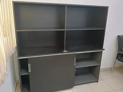 Large Black Office Bookcase with Sliding Doors - Good Condition