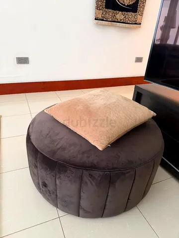 Large Round Velvet Ottoman – Dark Taupe/Greige