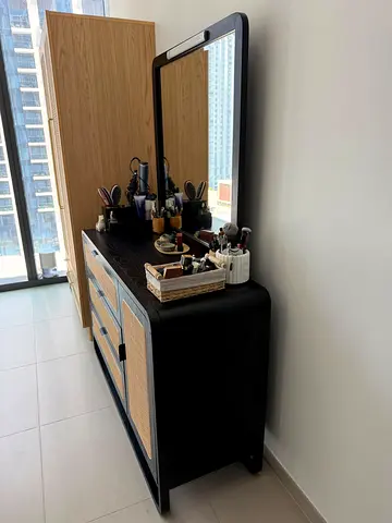 Black Wooden Dresser with Mirror - Excellent Condition