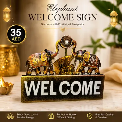 Decorative Elephant Welcome Sign - Tabletop Home Accent