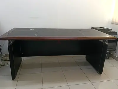 Large Executive Office Desk with Cable Ports - Dark Wood Top, Good Condition