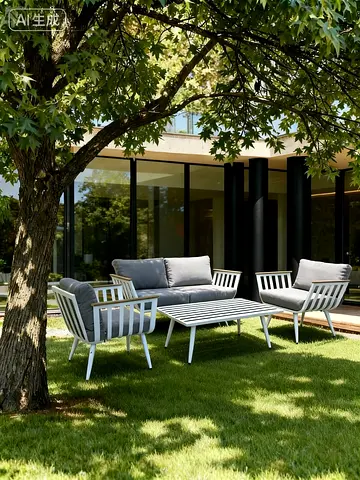 Outdoor 4-Piece Aluminum Garden Sofa Set with Cushions - Light Grey